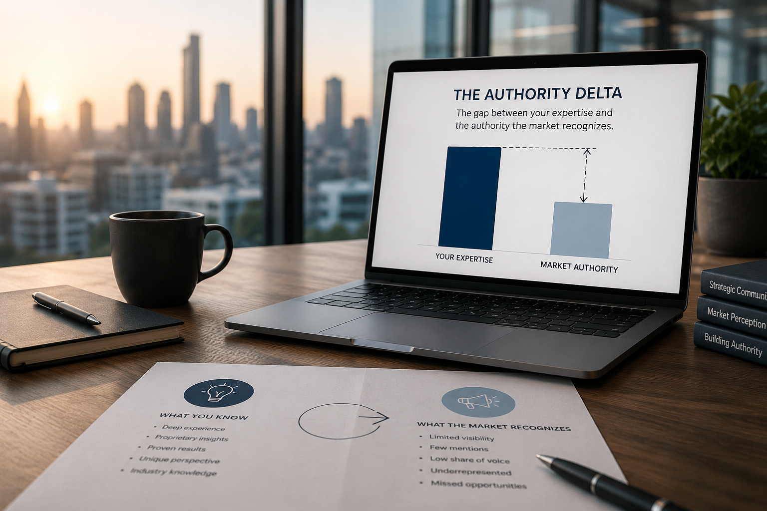 Authority Delta chart showing the gap between a company’s expertise and its recognized market authority.