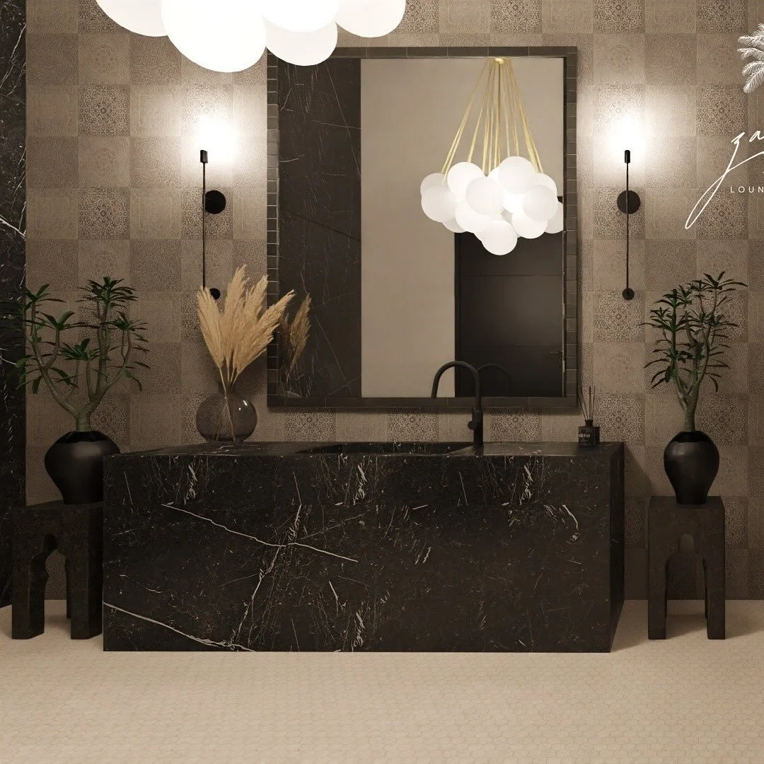 ZA&rsquo;ATAR Lounge &amp; Bar
Opposites attract&mdash;even in the bathroom.
Zaatar is built on duality between dark and light, between bold drama and soft calm. The black and gold nightclub upstairs contrasts the airy beige restaurant below. The men