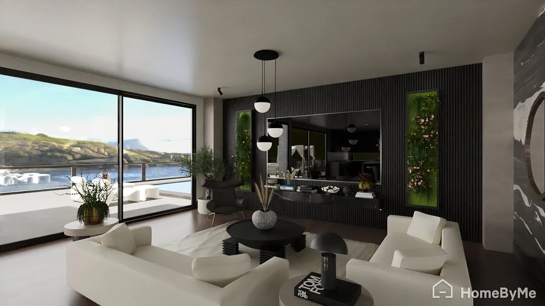 GOLDEN SHORE Living Room&mdash;from golden hour to nightfall, this space stays sharp, clean, and calm.

#modernliving #interiordesign #luxury #homebyme #moodyinterior #architecture #interiorarchitecture #interiorinspo #cb2 #restorationhardware #mcgee