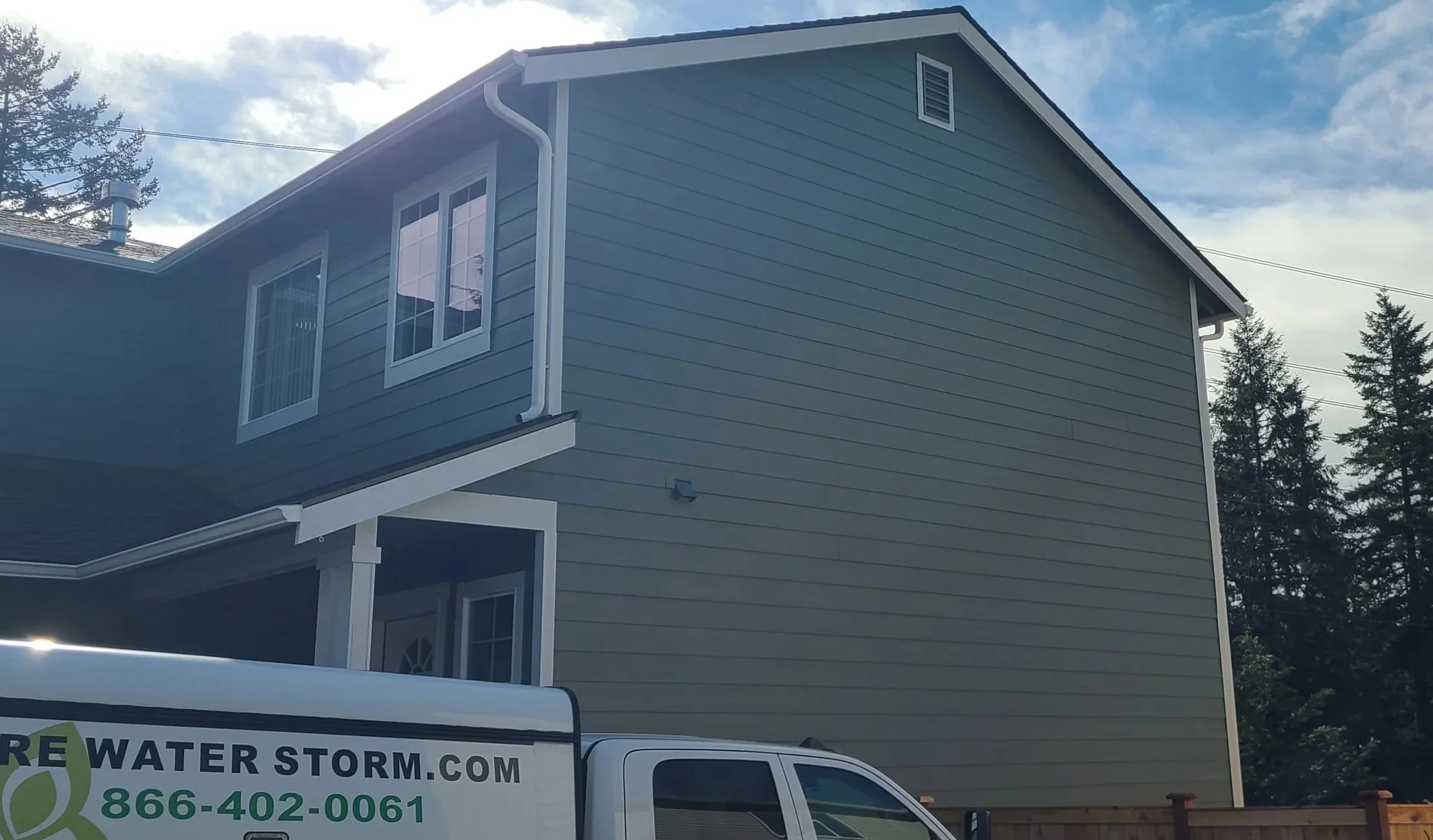 A two-story house after fire damage restoration