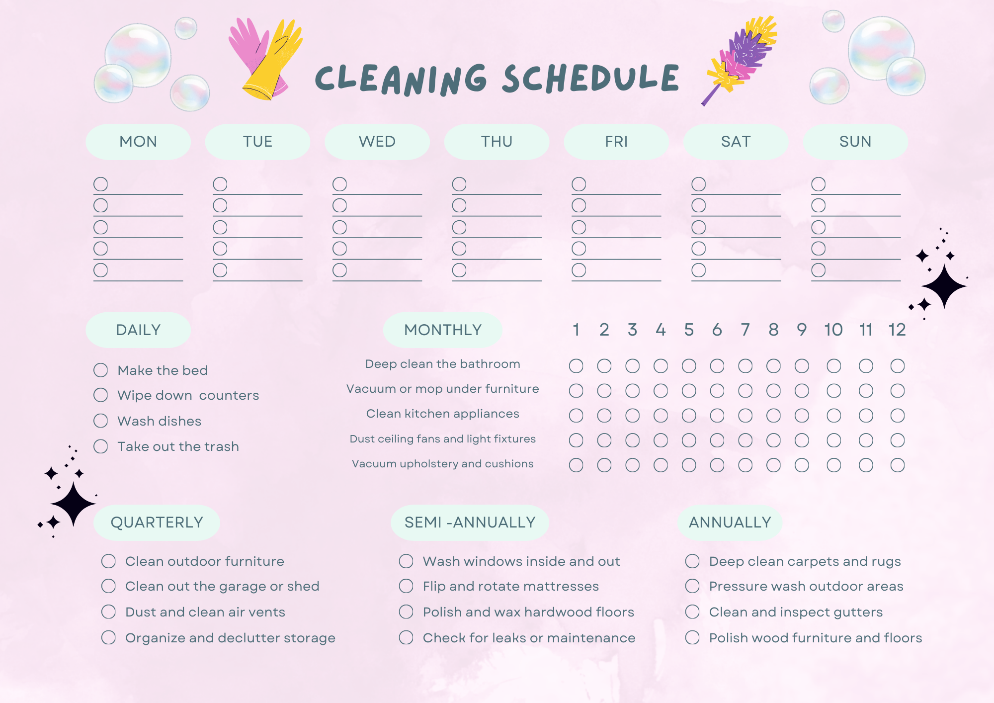 weekly & annual cleaning schedule