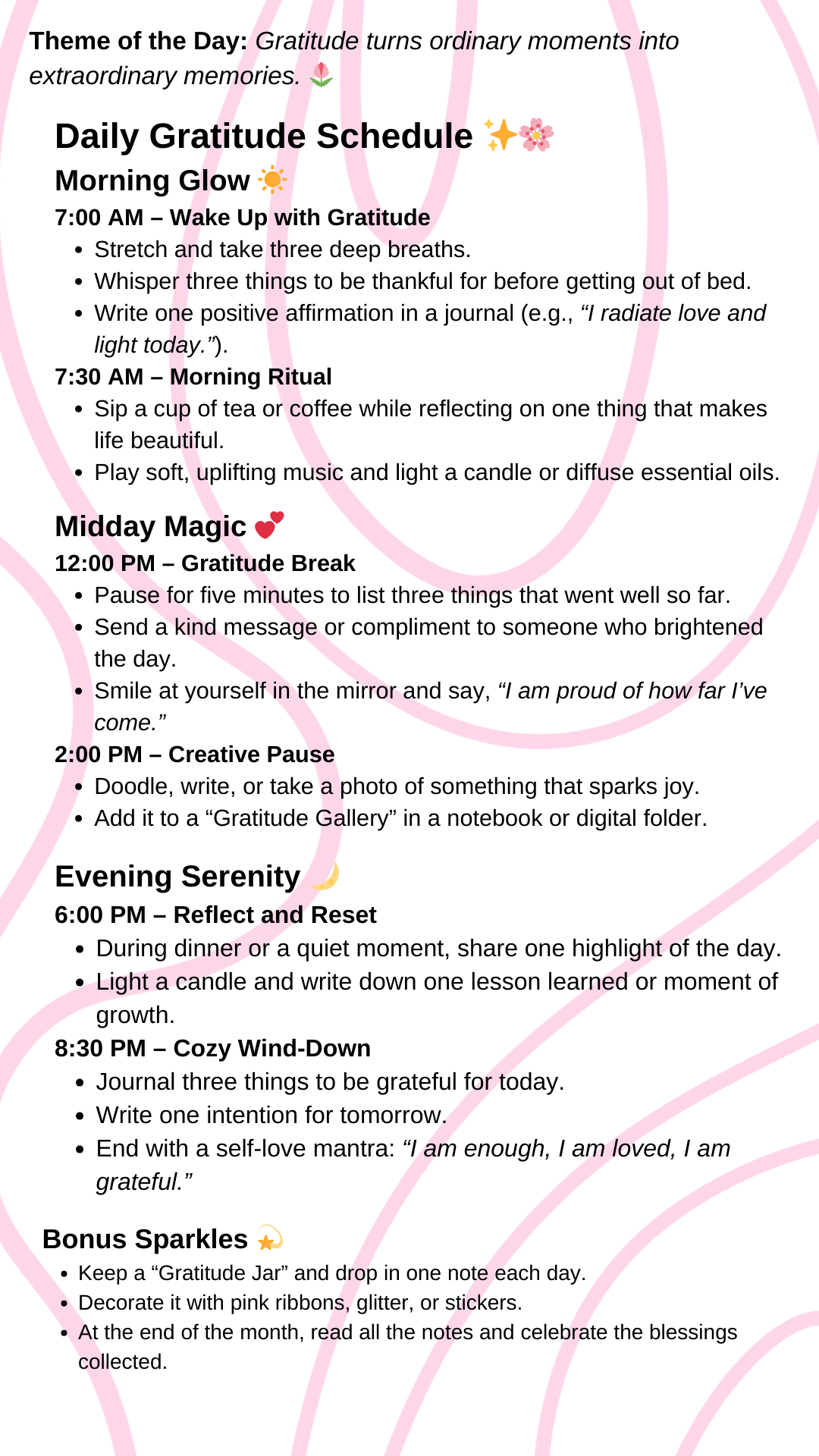 Daily Gratitude schedule