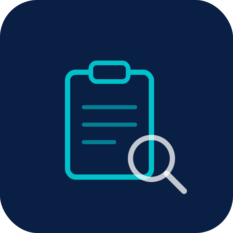 Icon of a clipboard with a magnifying glass