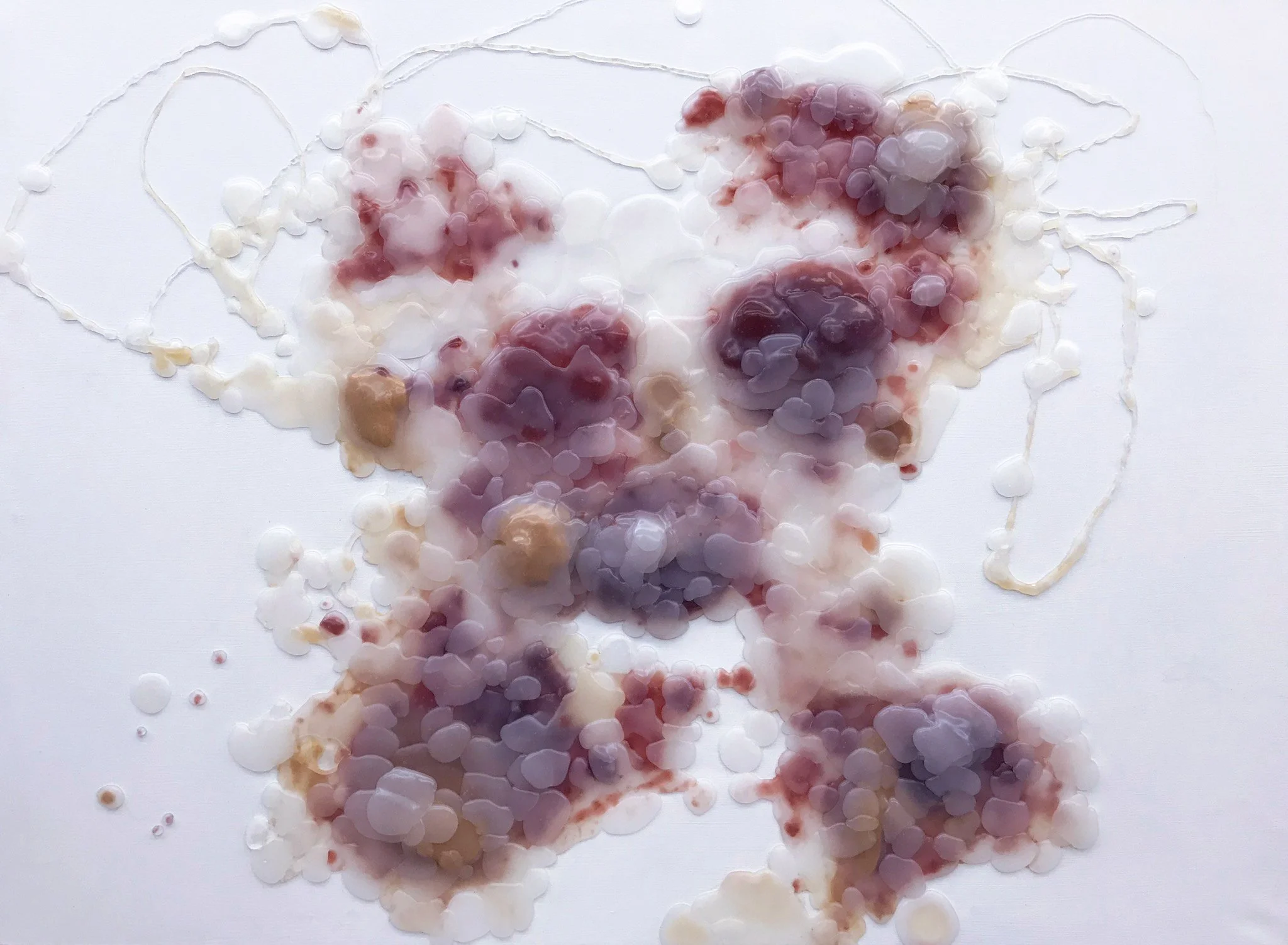 Glue Trap, 2024. Peanut butter, jelly, hot glue on canvas.