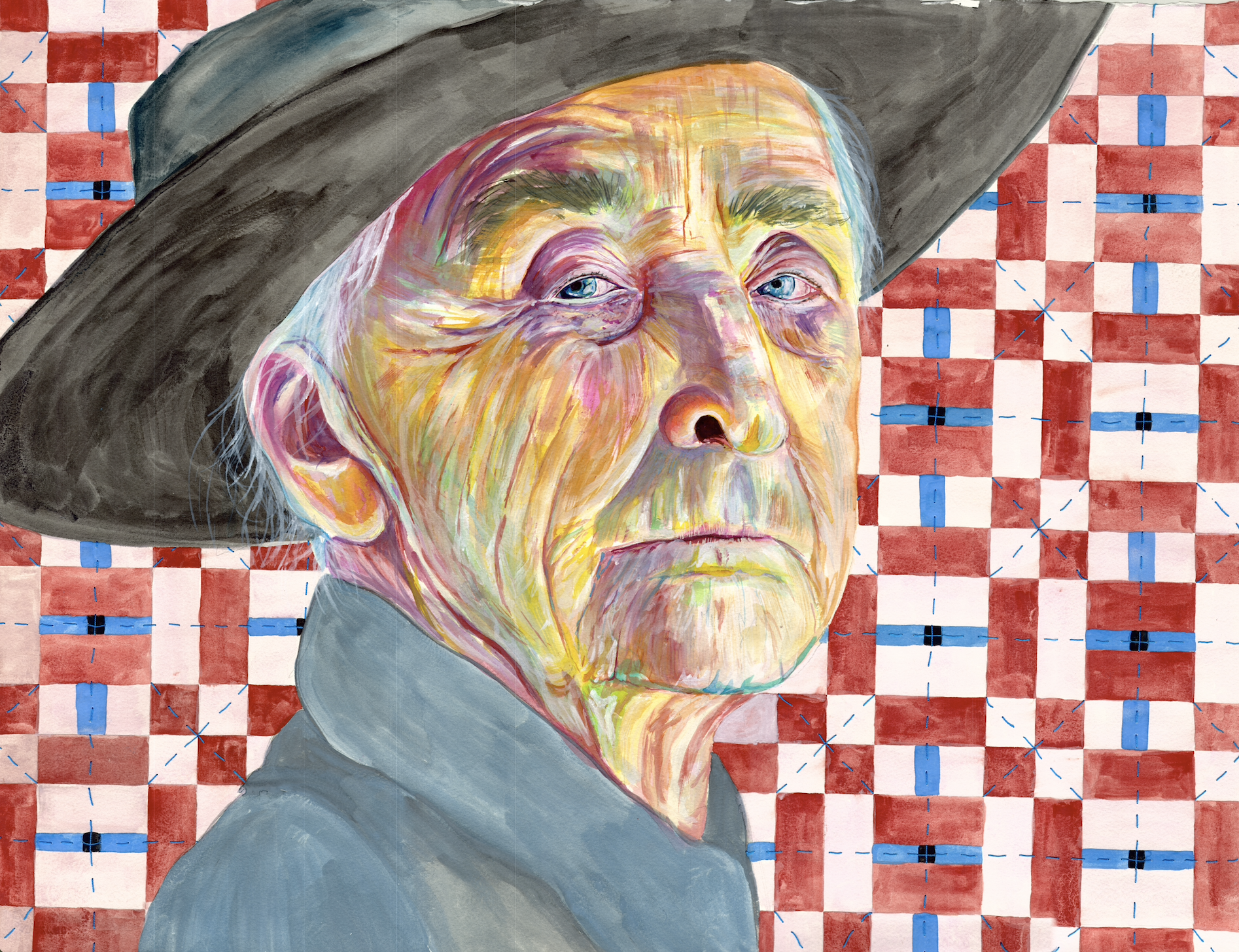 Georgia O'Keefe -

22.5"x30"
Watercolor & Embroidery -

SOLD