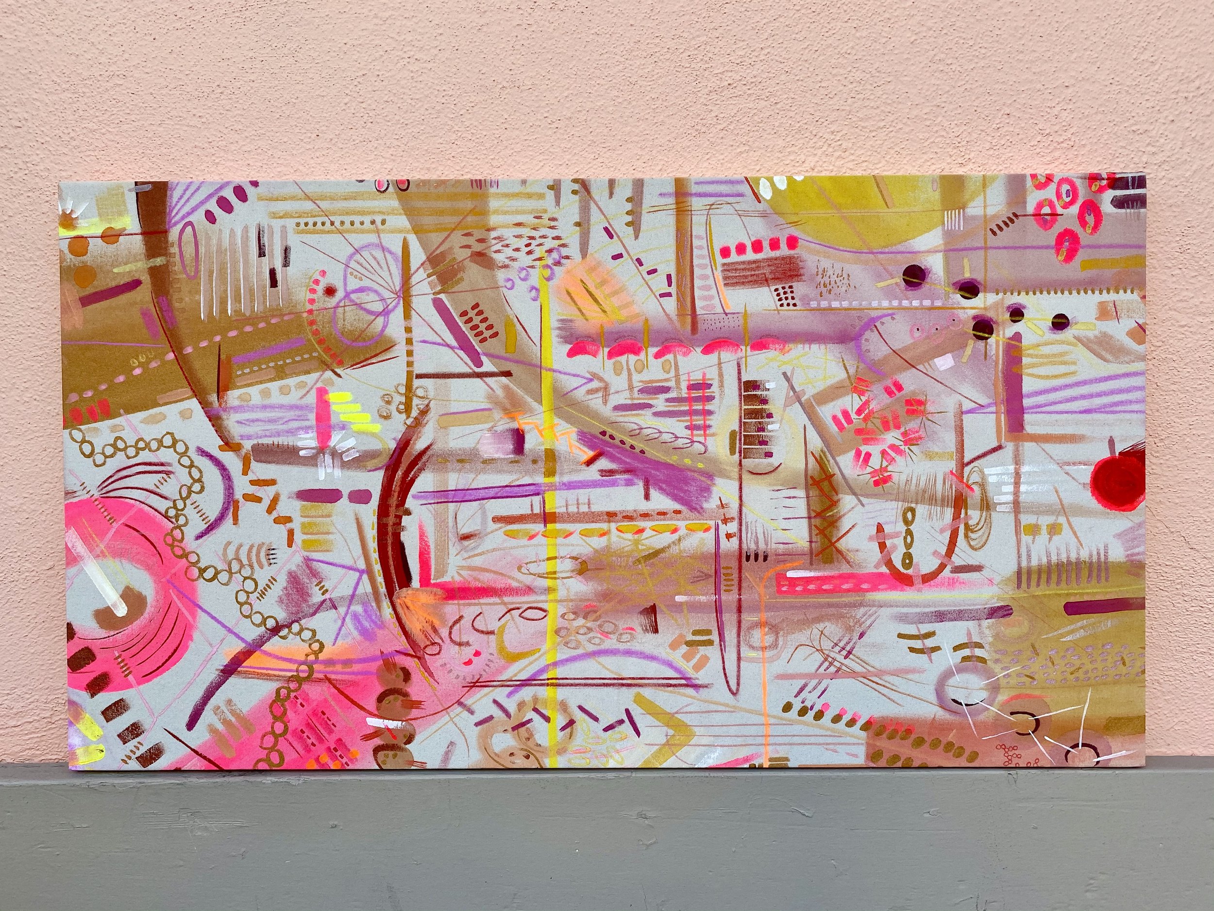 girlfriend & bread - 24"x44" Watercolor, Paste, Acrylic  -  $600