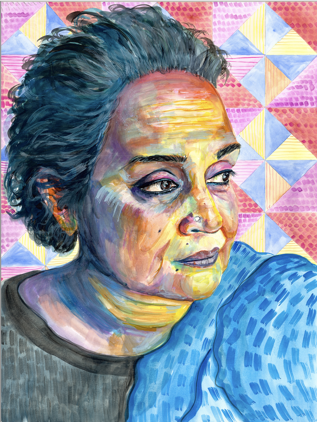 Arundhati Roy - 

18"x24"
Watercolor and Embroidery - $600
