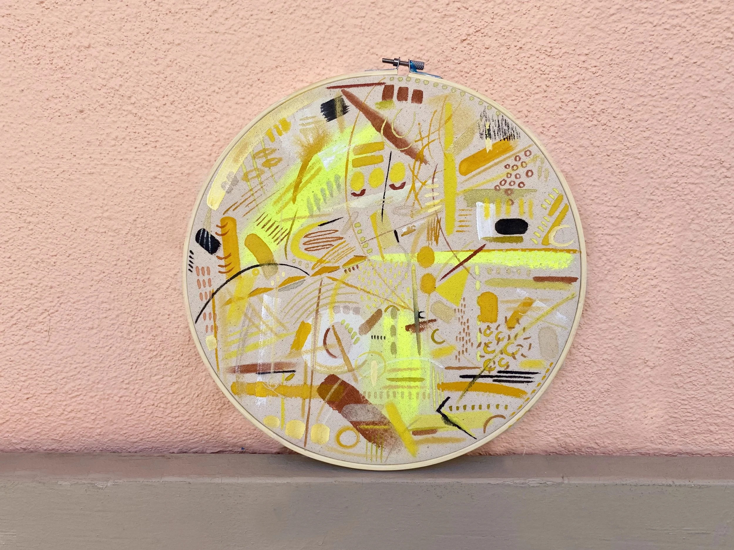 checking in - 12" Watercolor, Paste, Acrylic -SOLD