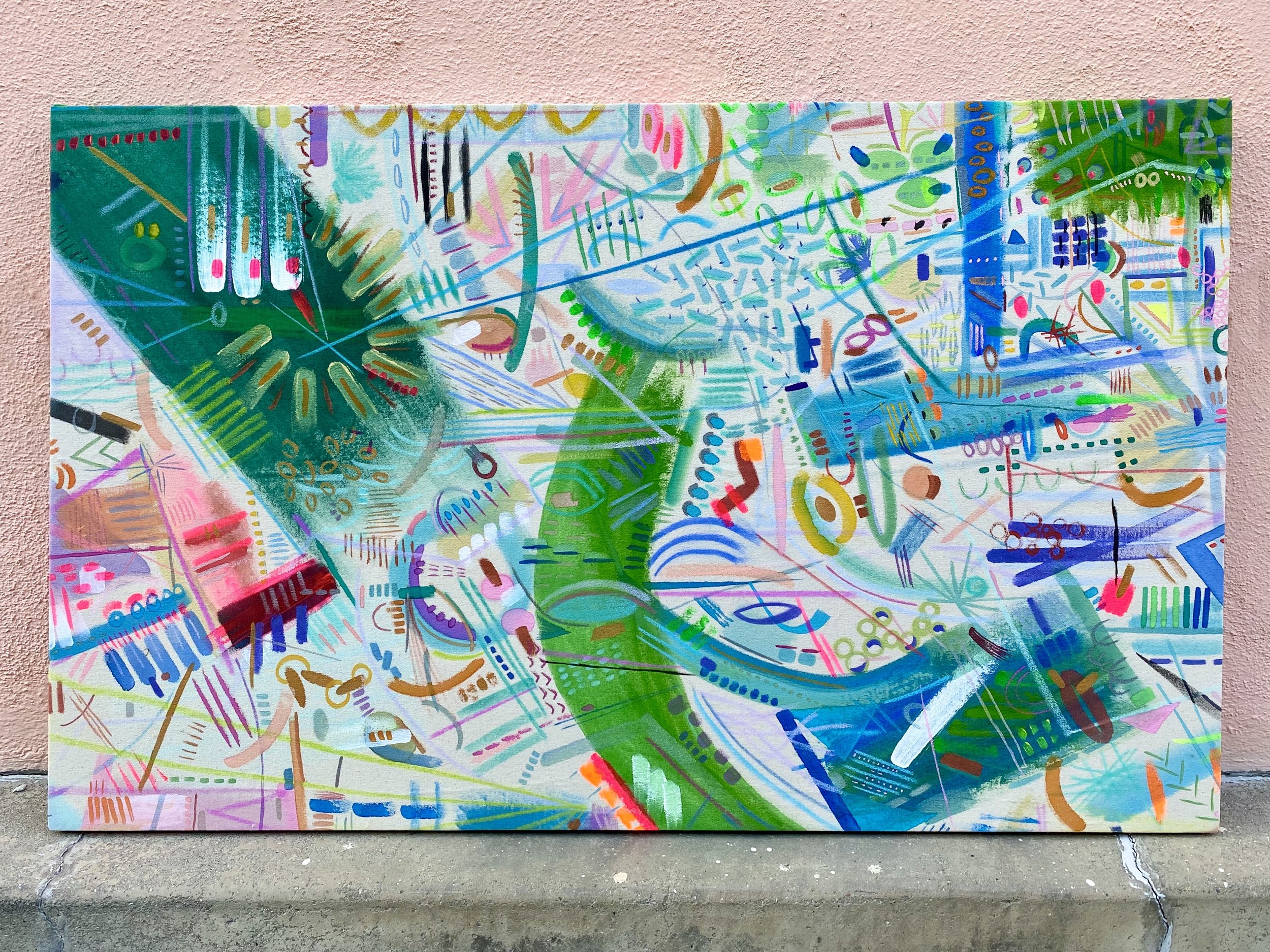 teaching dad facetime -  26"x42" Watercolor, Paste, Acrylic -$600