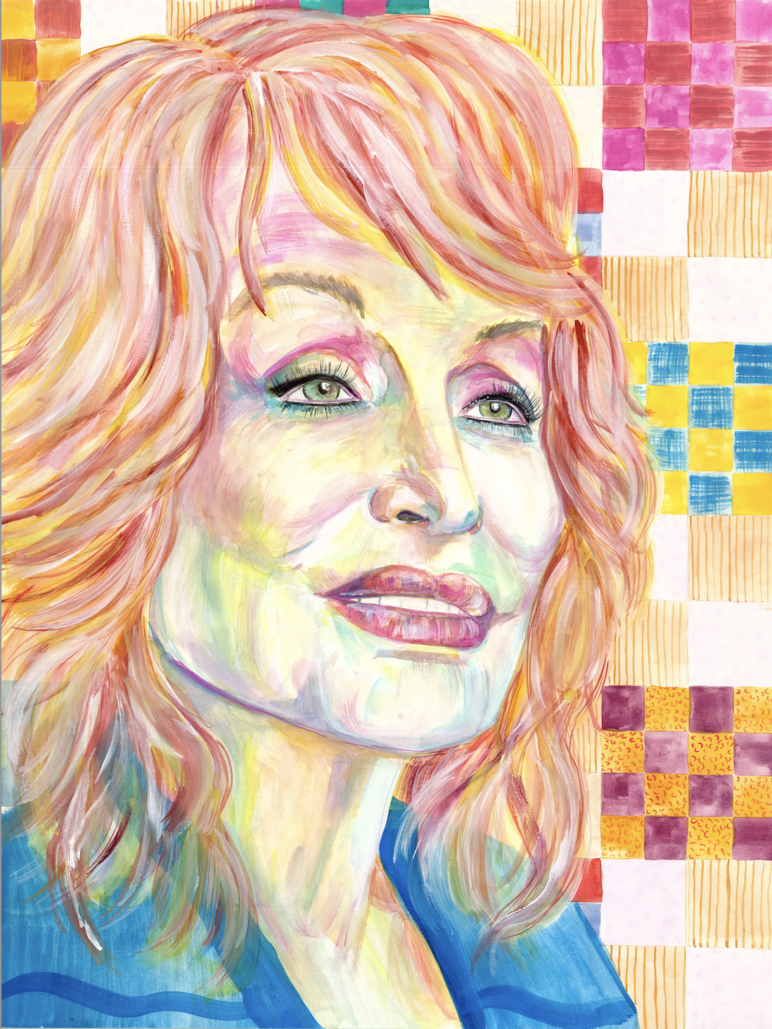 Dolly Parton -

18"x24"
Watercolor & Embroidery - $600