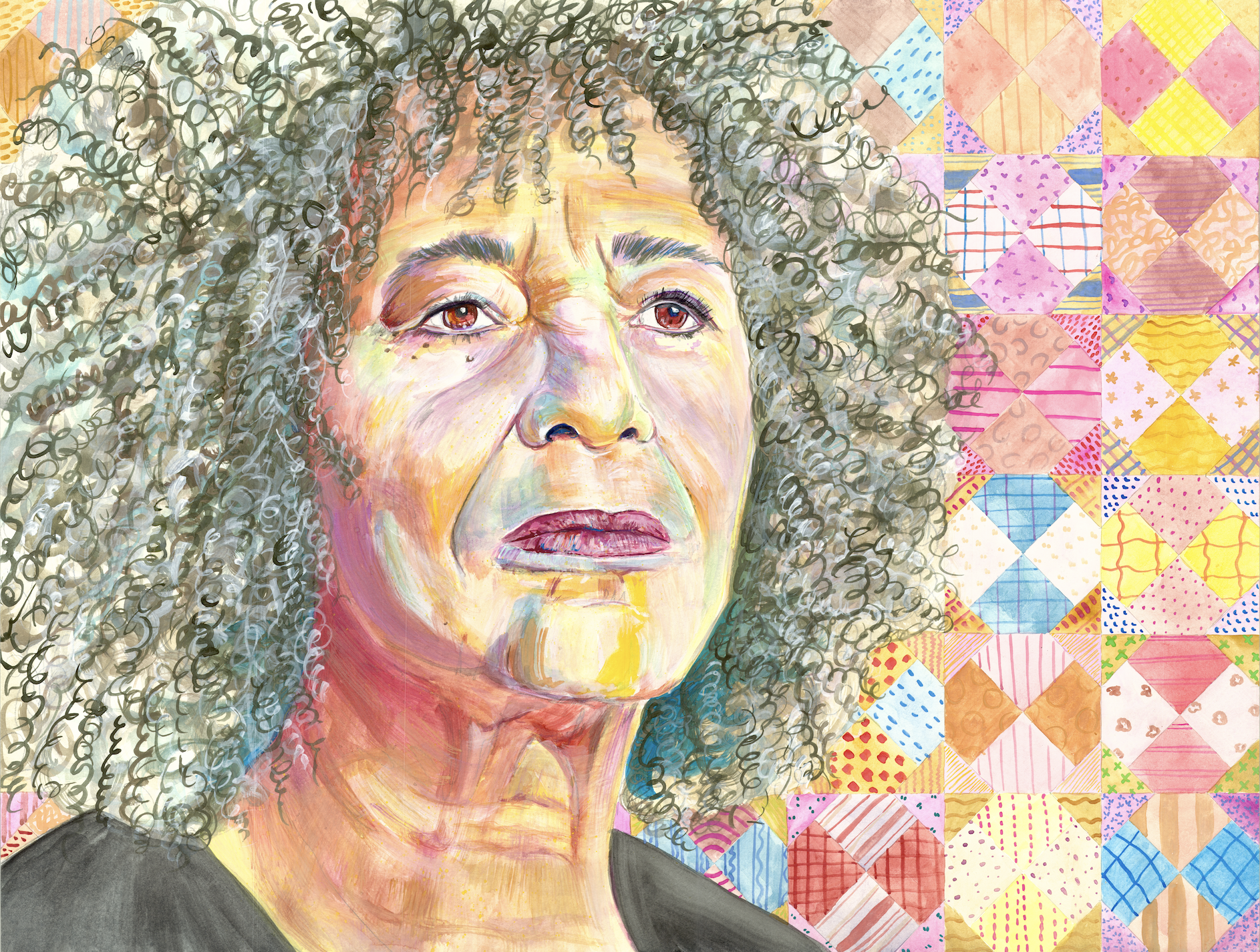 Angela Davis -

24"x18"
Watercolor and Embroidery - $600