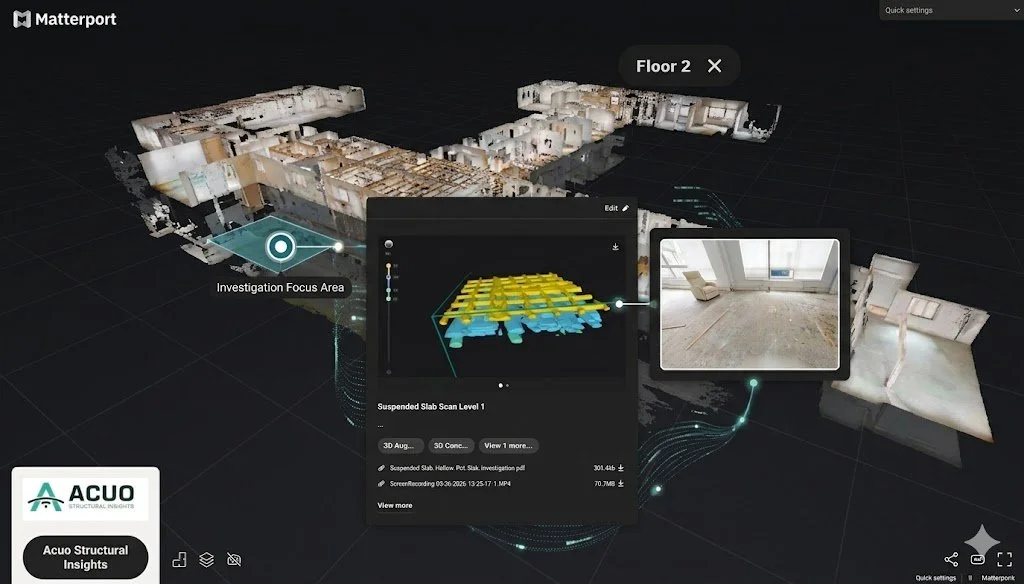 Demystifying a 1970s Structure with Matterport Digital Twins, 3D Concrete Scanning, and Augmented reality