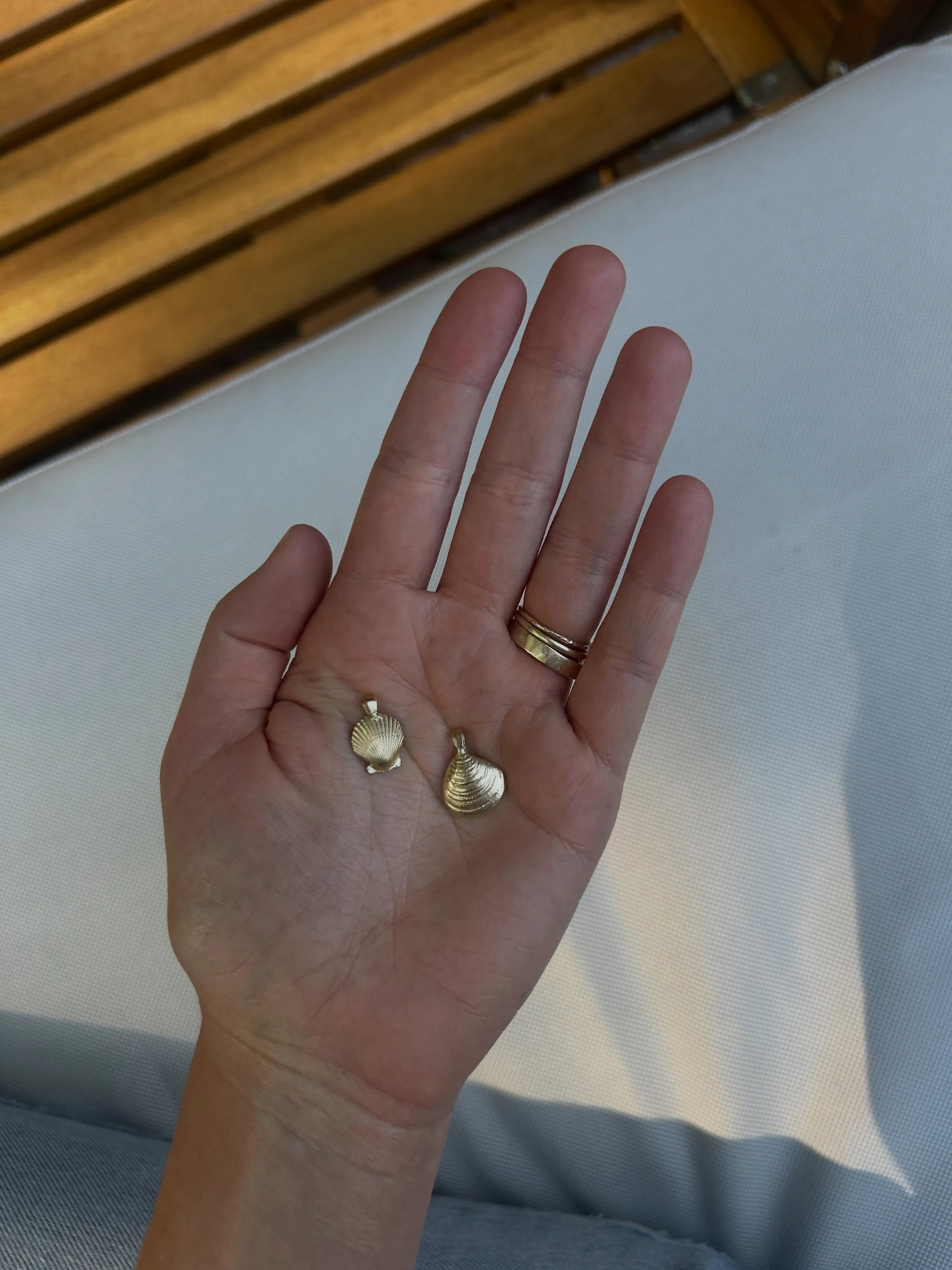 14k solid gold + gold-plated pendants finalized 🌟 preorder launching soon 🐚🤍