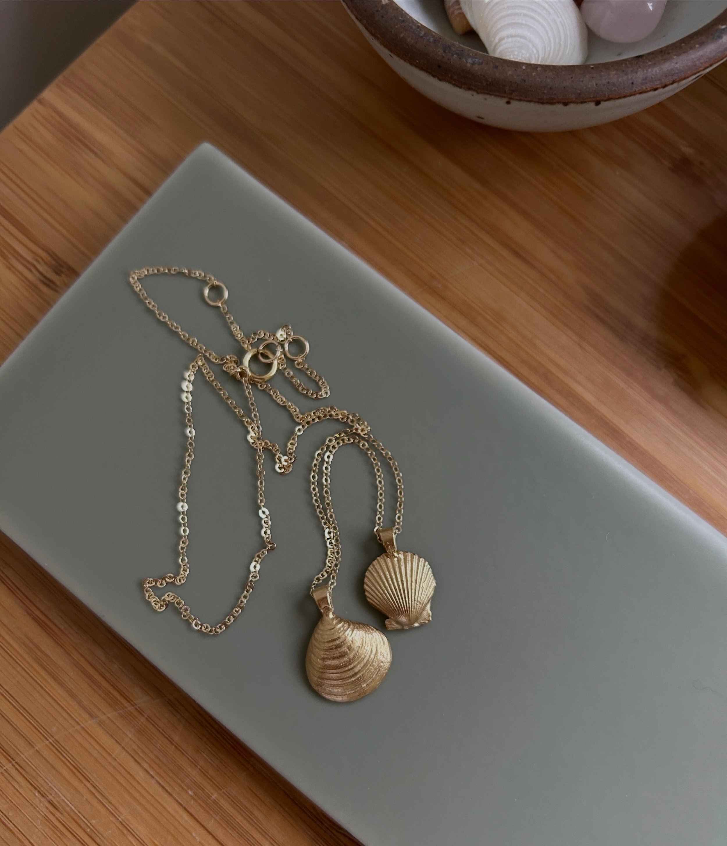 Atlantic Bay Scallop + Chestnut Clam Necklace🐚📓PREORDER is now open! ✨ Shipping out in 2-3 weeks.