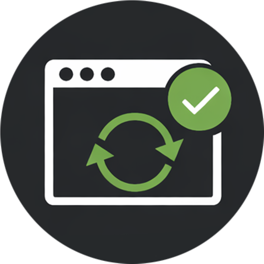 Web browser window icon with a circular arrow indicating refresh and a green checkmark indicating success.