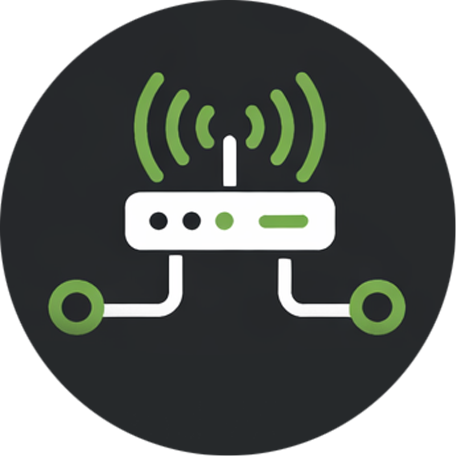 Icon of a Wi-Fi router with signal waves on a dark background.