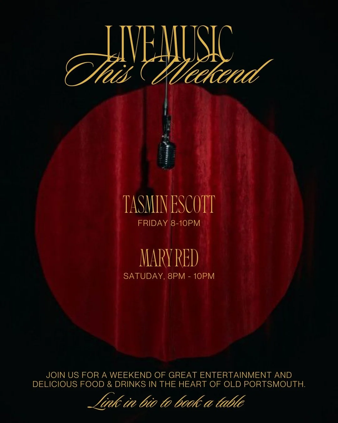 We promised you another weekend of entertainment and here we are, delivering on that promise 🫡

We have the amazing Tasmin Escott and Mary Red performing from 8pm - 10pm Friday and Saturday. 

Book a table for food, walk in for drinks. Come and enjo