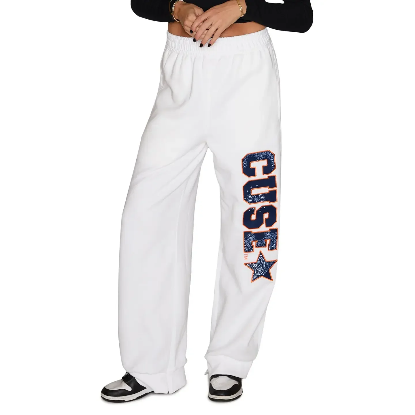 Syracuse Bandana Flare White Sweatpants