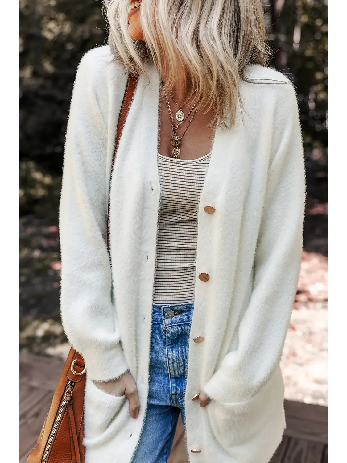 Soft Knitted Buttoned Open Front Cardigan