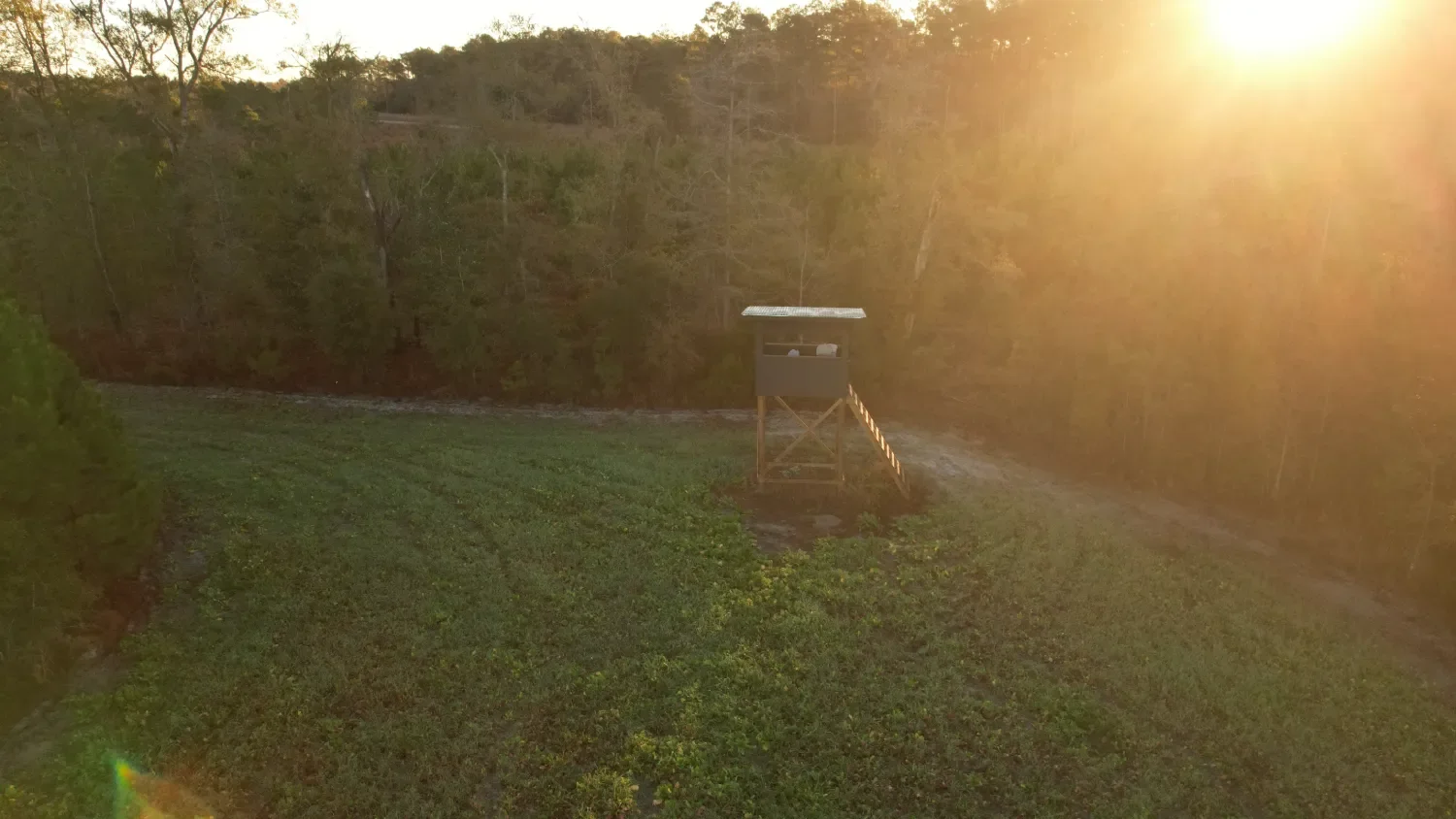 A deer stand on the New Castle Farm property