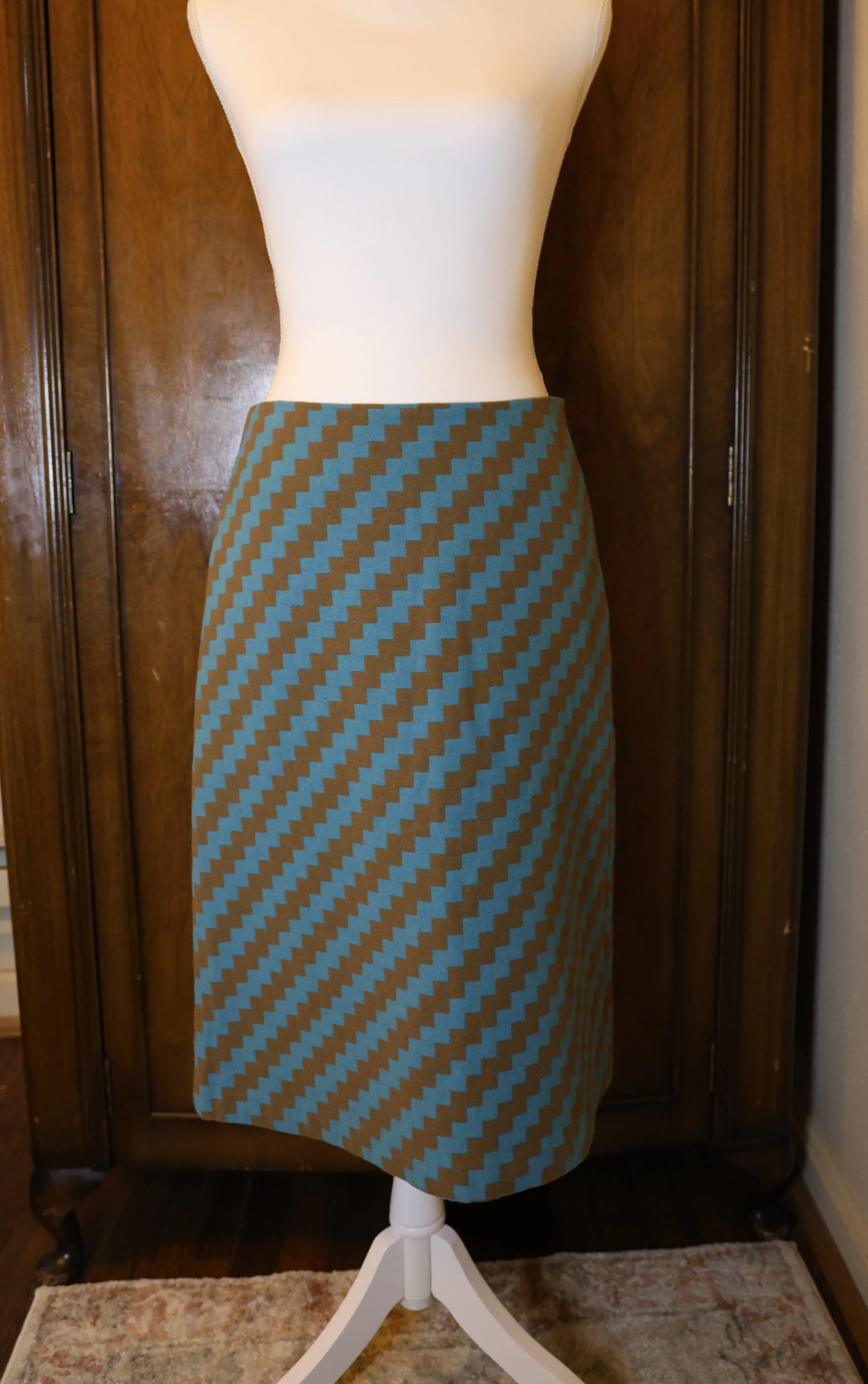 J Crew Wool Blend Aqua and Brown Skirt Size 6