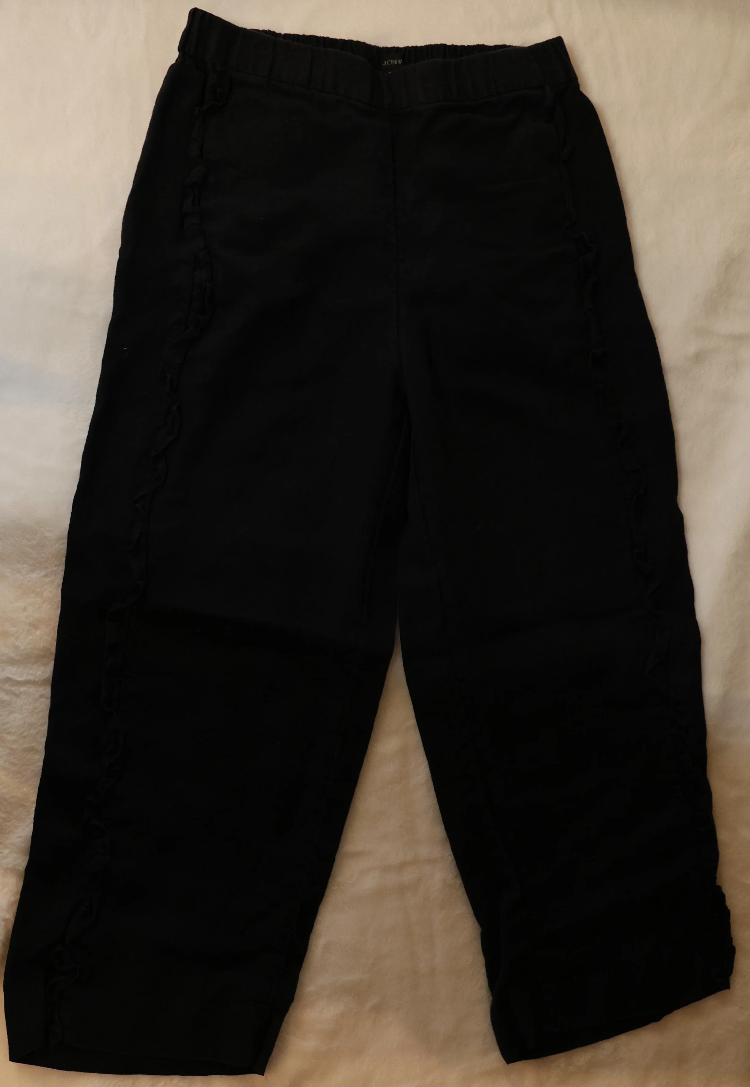 J Crew Black Linen Pants With Ruffle Trim Size Small Very Good Condition