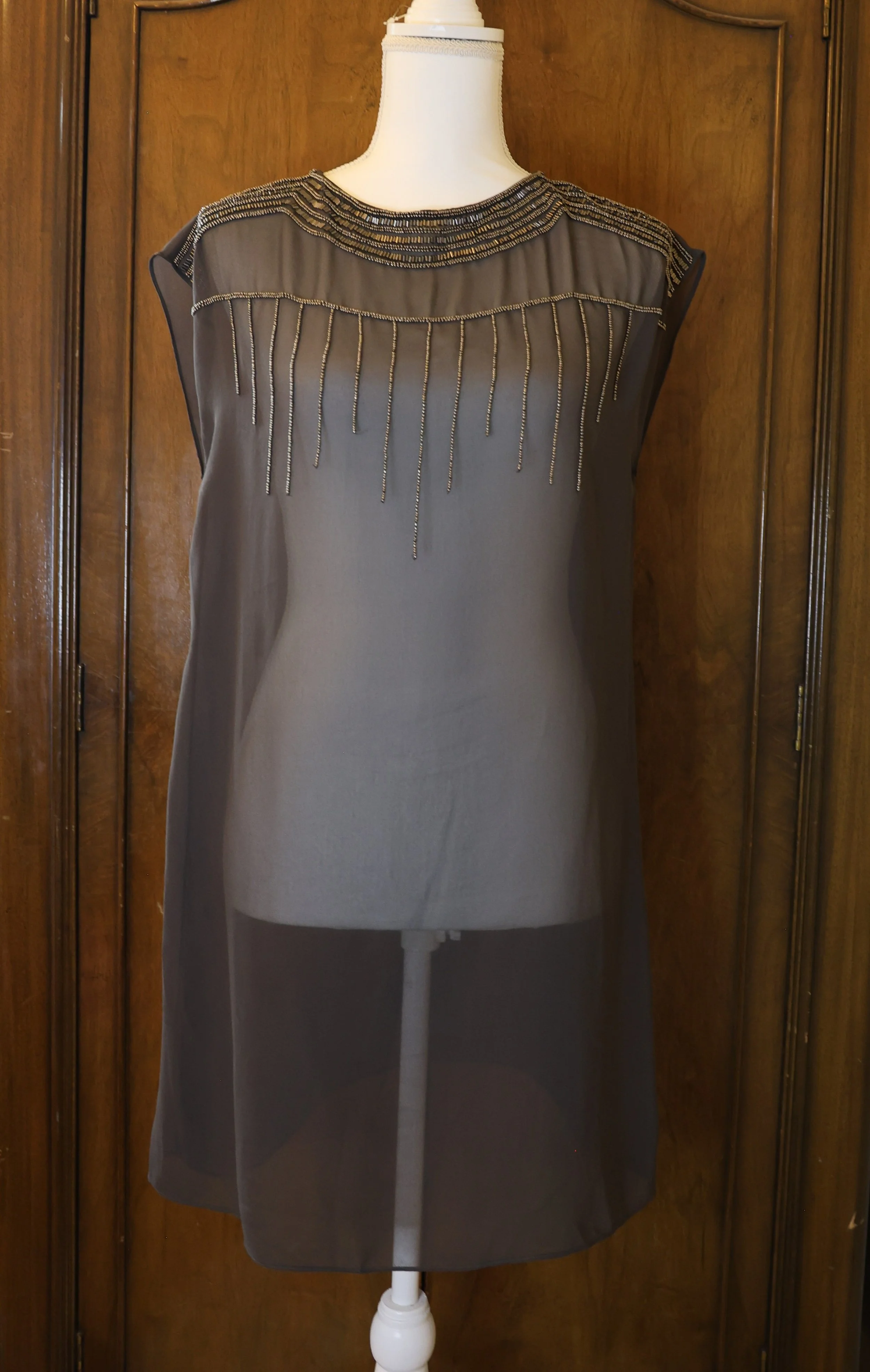 LA Made Sheer Beaded Tunic Charcoal Gray Size Small Very Good Condition