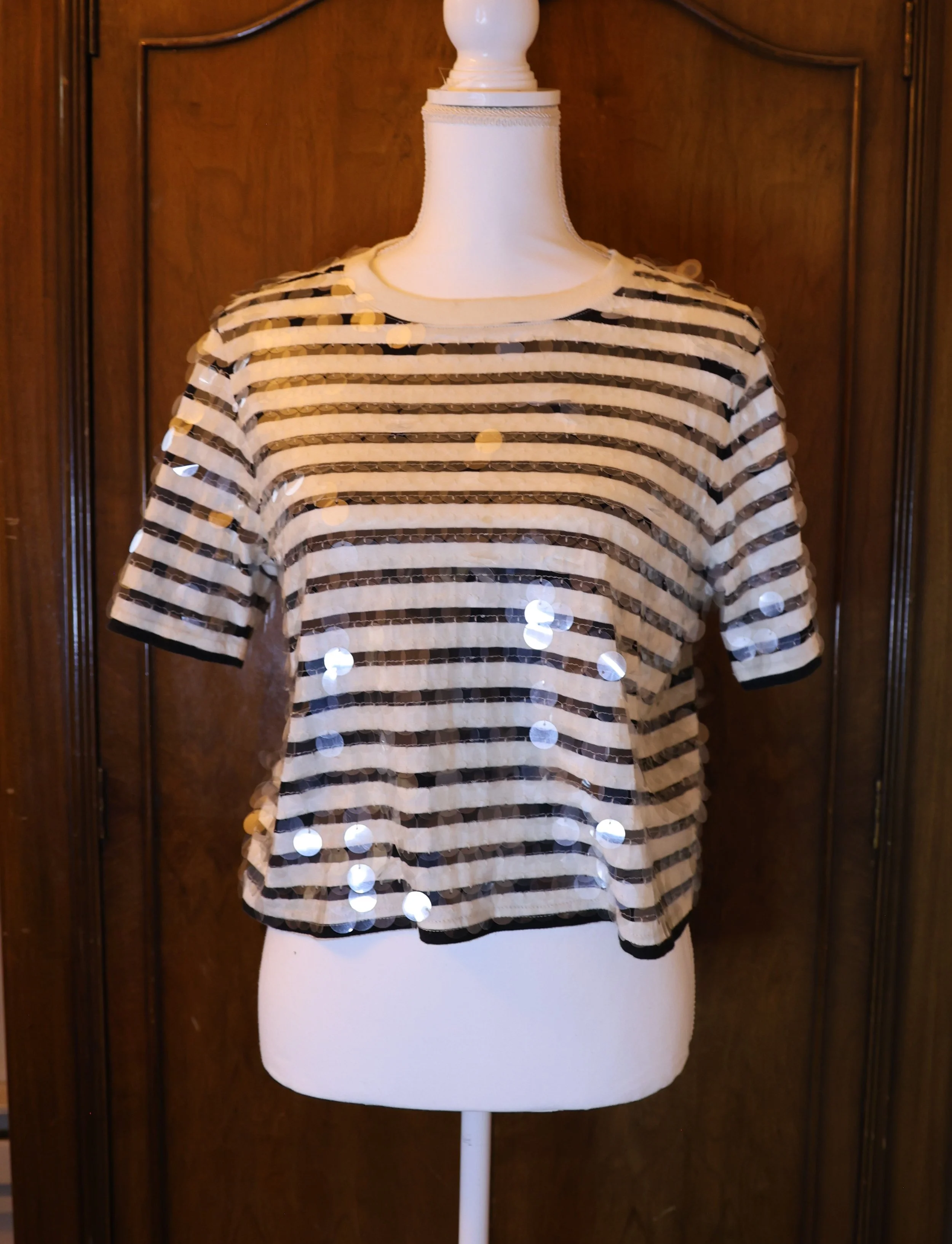 J Crew Striped Pailliette Sequin Tee