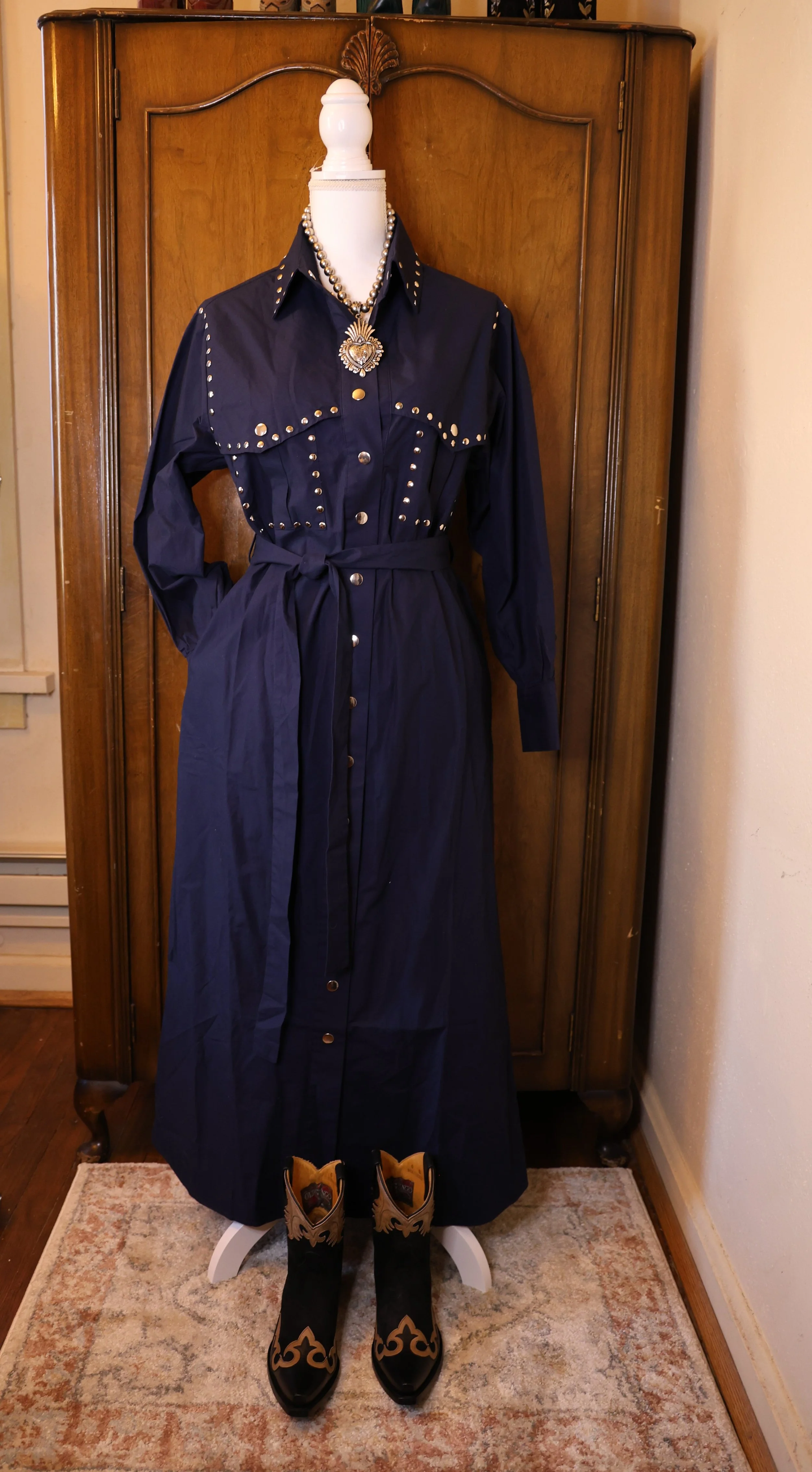 Kinney Navy Western Style Studded Dress Size Small NWT