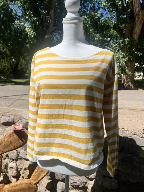 J Crew Boatneck Top in Yellow and White Stripe. Size Small. Very Good Condition.