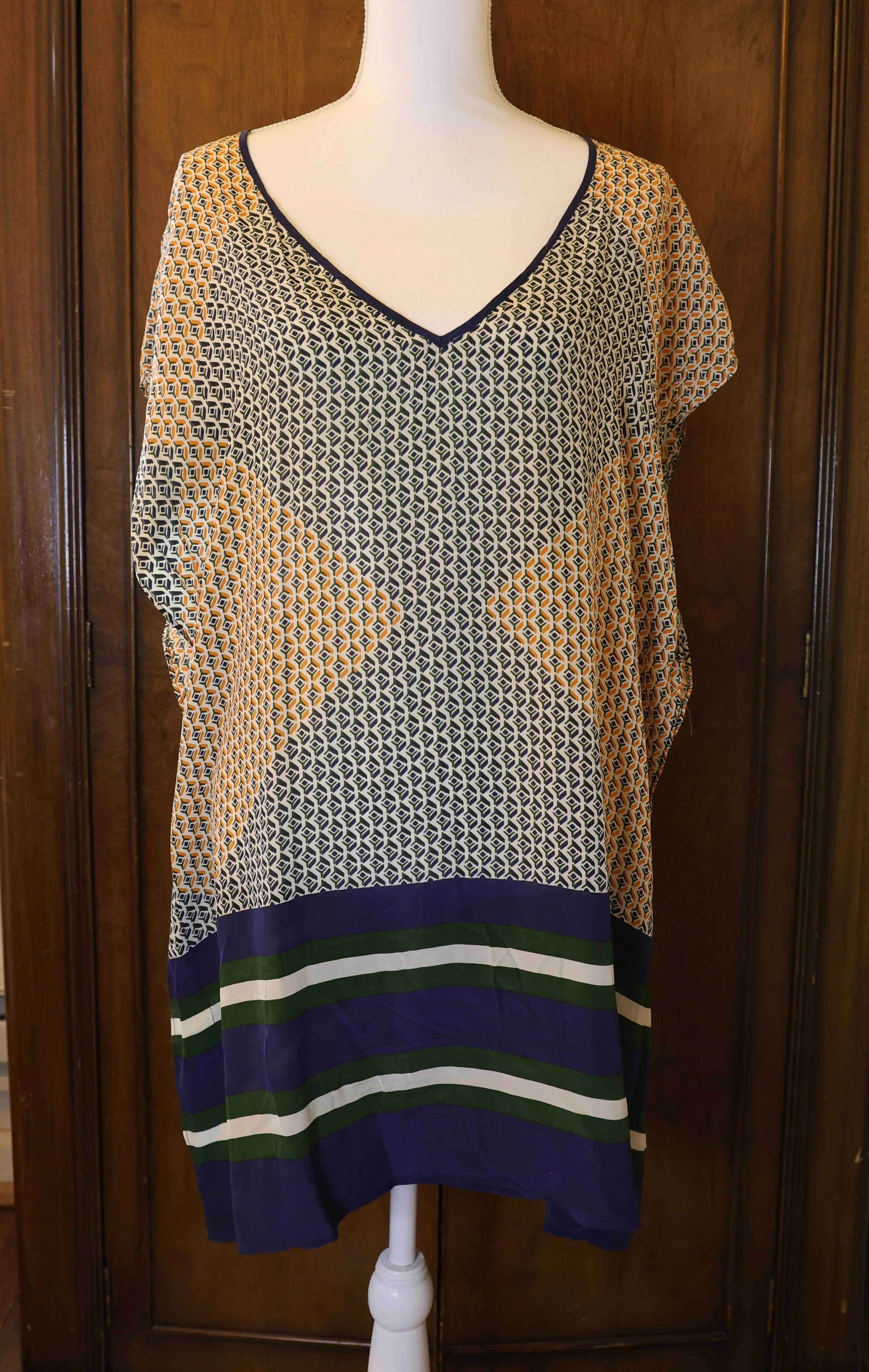 J Crew Sheer Silk Tunic Blue and Green Size Medium Excellent Condition