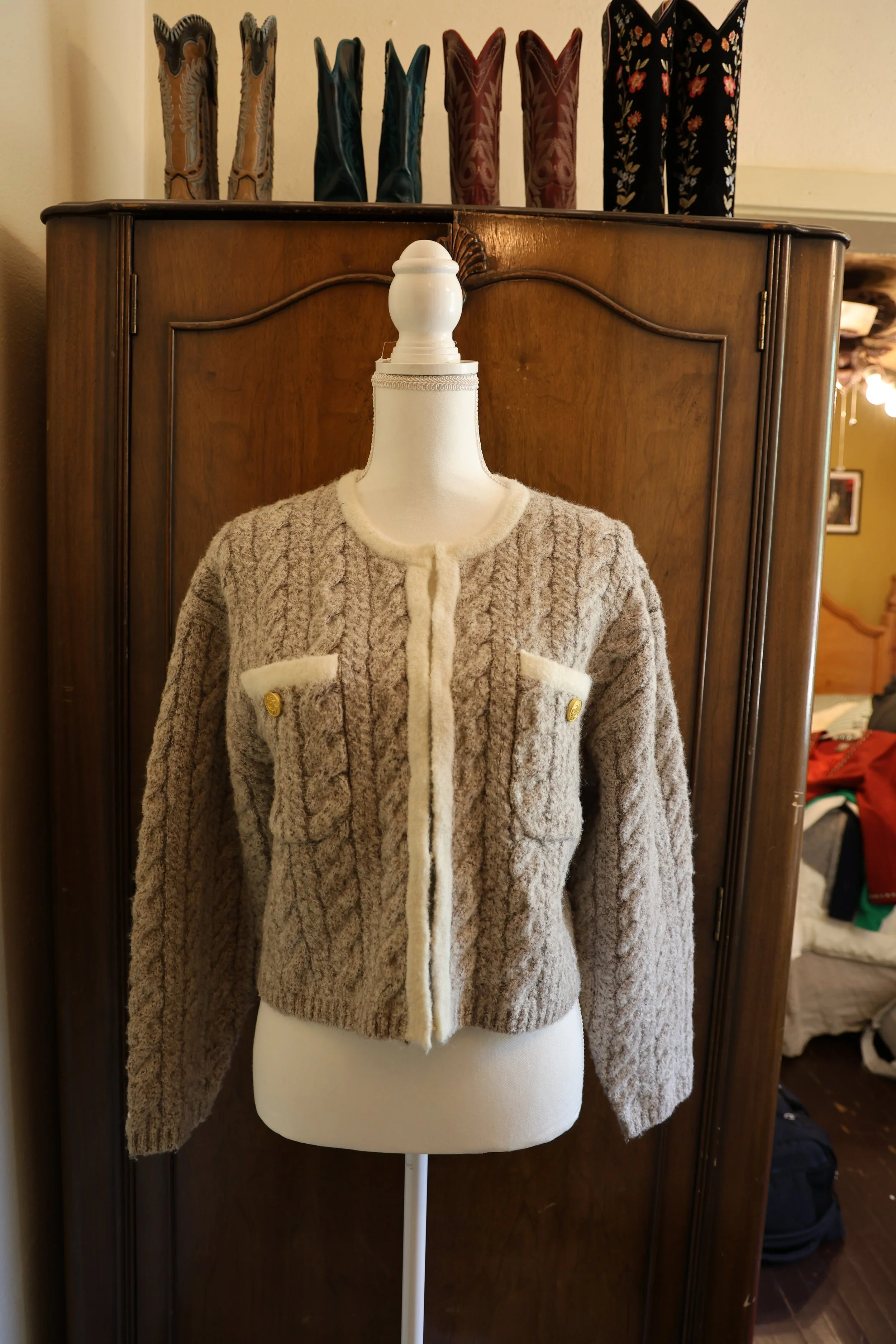 J Crew Sweater Lady Jacket Brown/Cream/Gray Size Small Excellent Condition