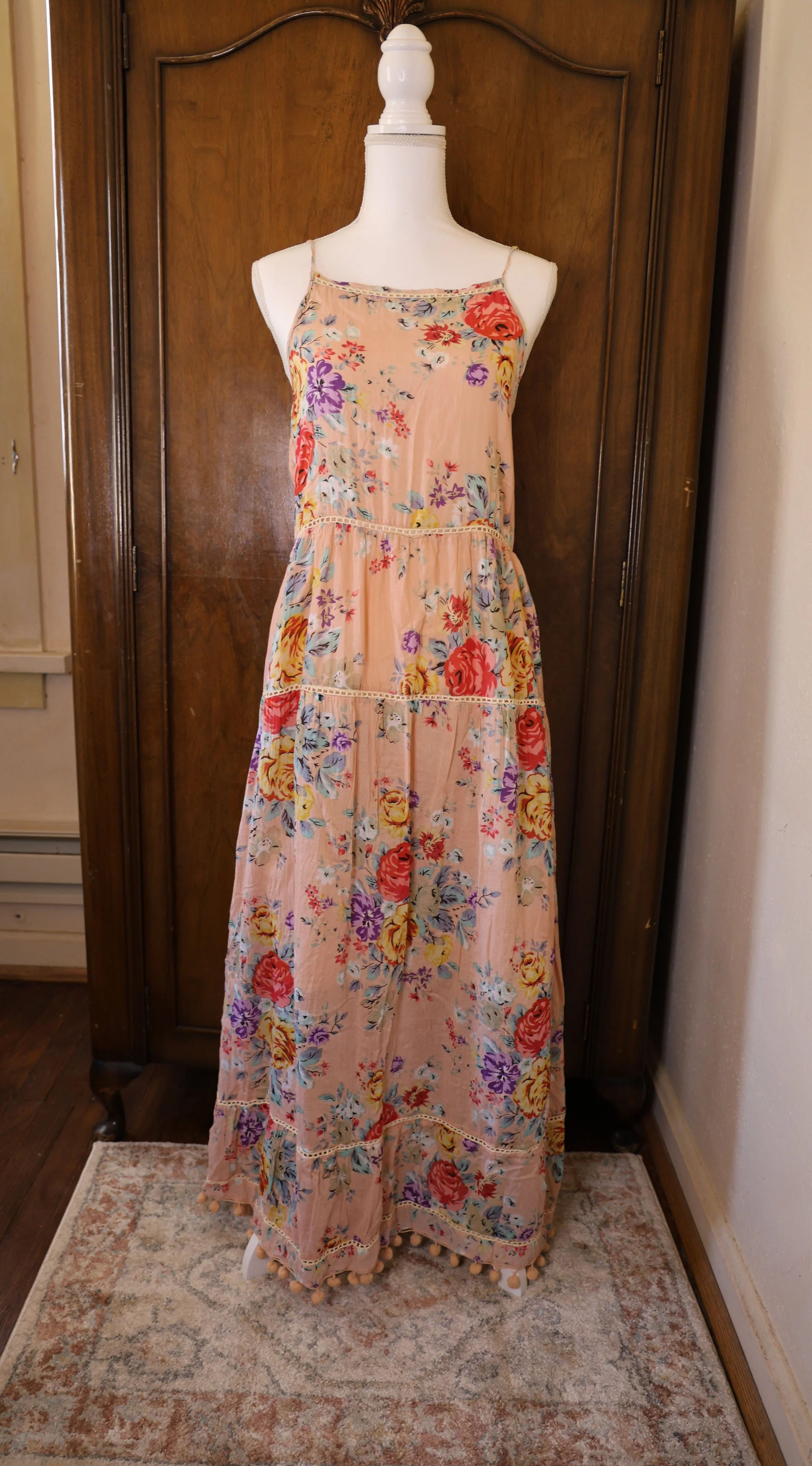 Magazine Cotton Peach Floral Print Sundress Size Small Very Good Condition