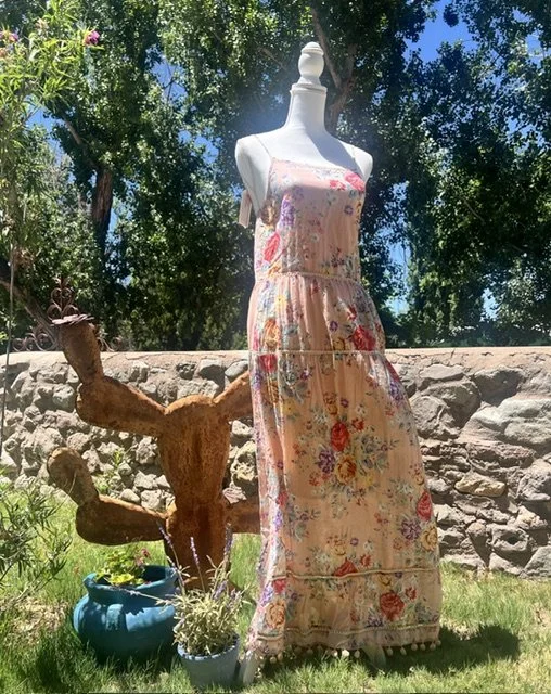 Magazine Cotton Peach Floral Print Sundress Size Small Very Good Condition