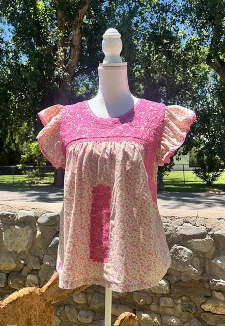 J Marie Pink Floral Embroidered Top Cotton Medium Very Good Condition
