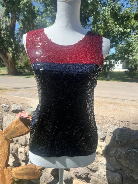 J Crew Collection Sequin Top in Burgandy/Black Size Small Excellent Condition