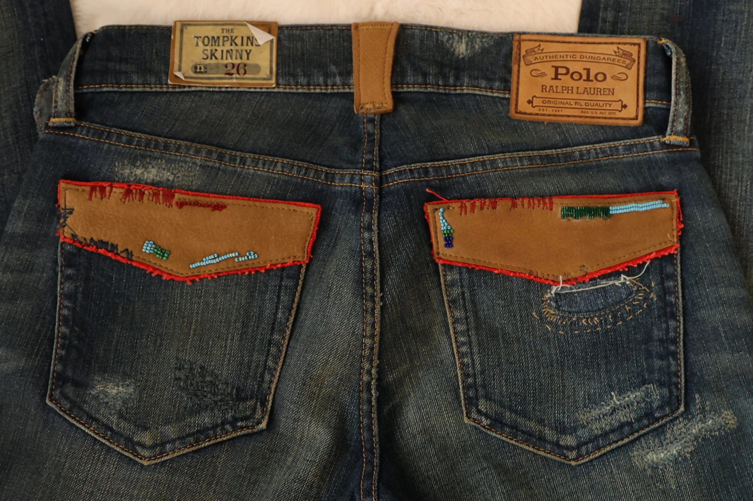 Polo Ralph Lauren Tompkins Skinny Jeans With Leather and Bead Trim Size 26 NWT