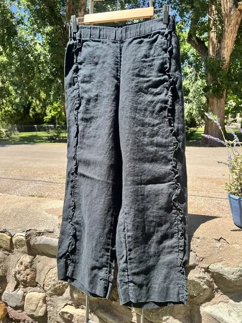 J Crew Black Linen Pants With Ruffle Trim Size Small Very Good Condition