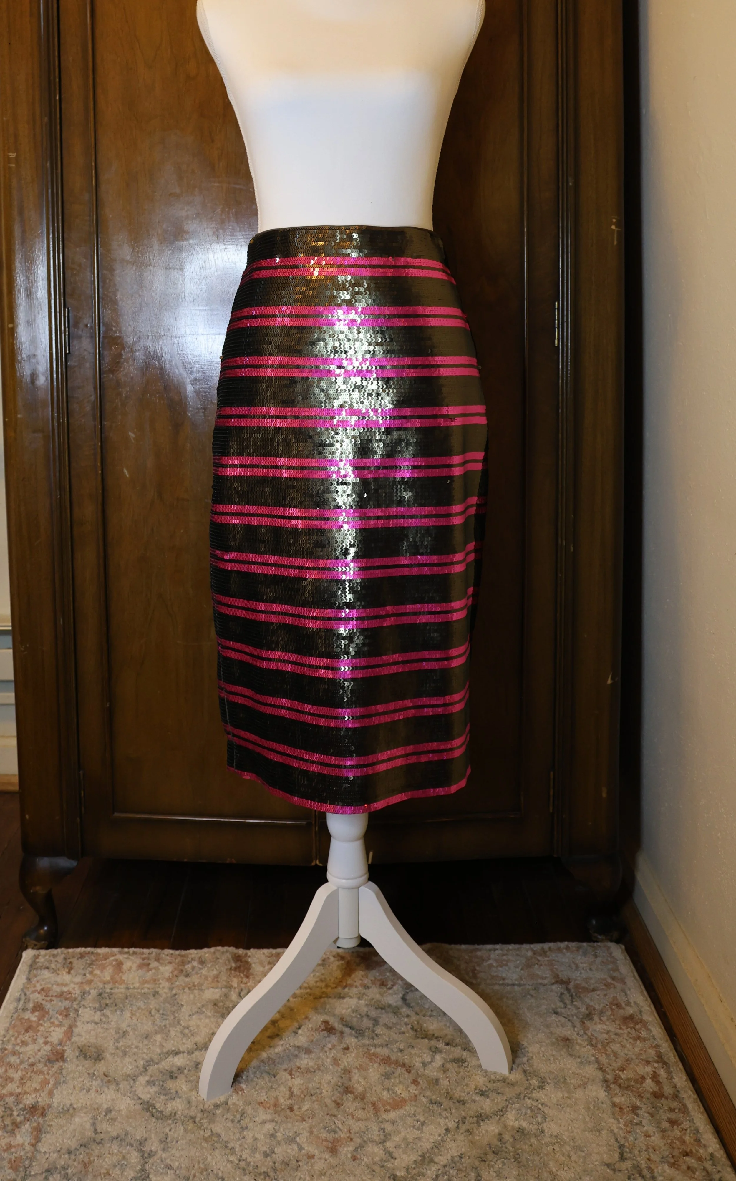 J Crew Olive and Pink Sequin Pencil Skirt Size 2