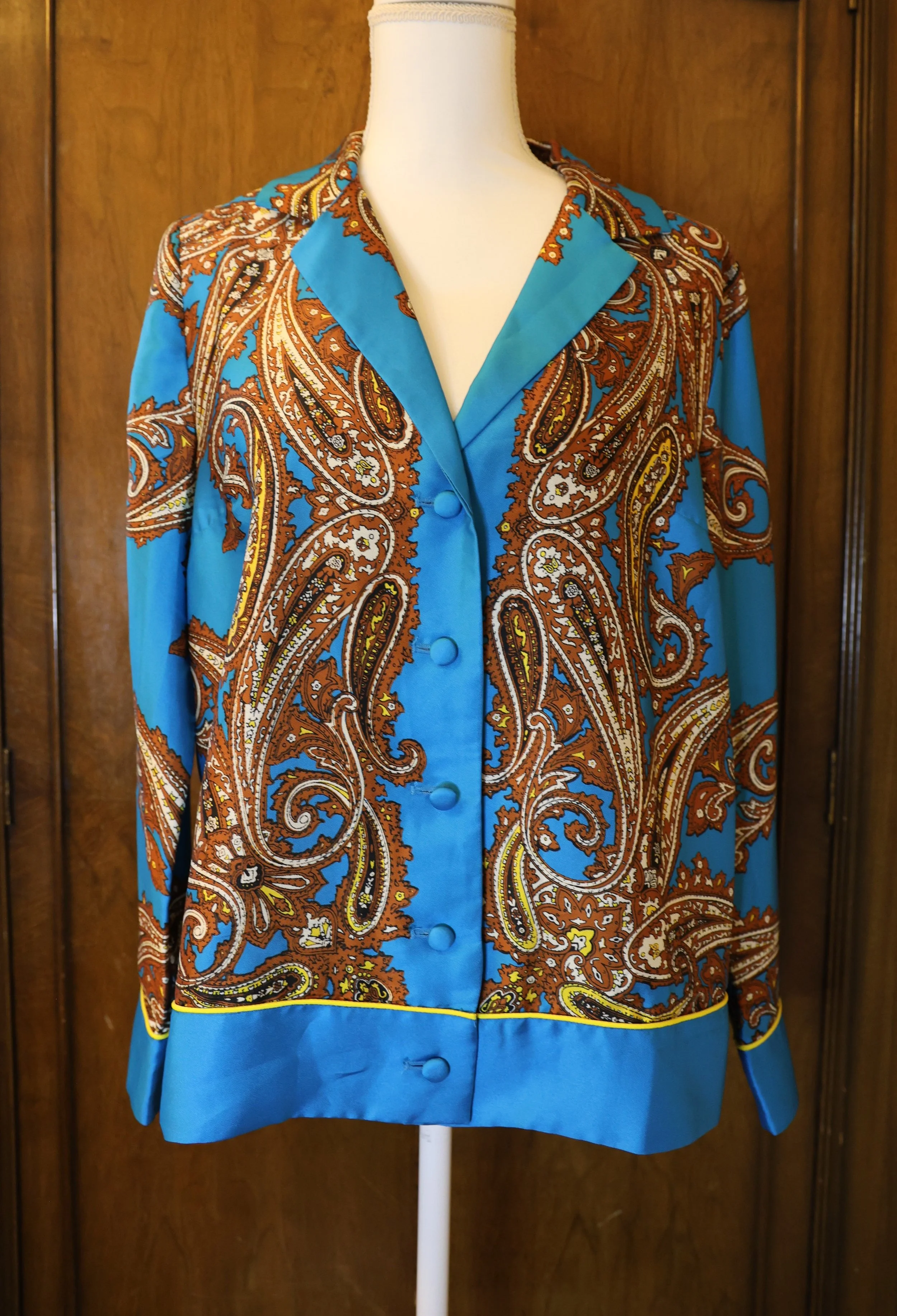 J Crew Paisley Print Top in Pajama Style Blue and Yellow. Size Medium. Very Good Condition