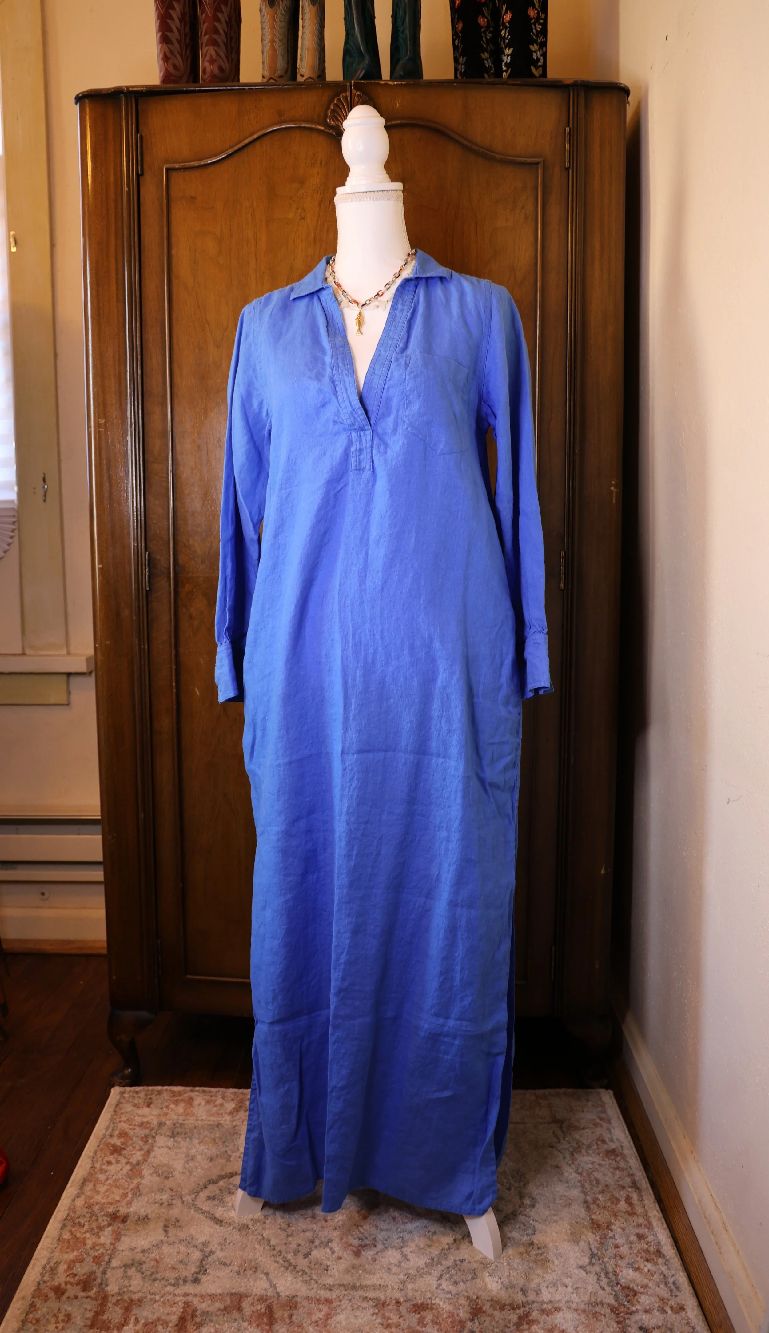 Blue Linen J Crew Maxi Dress Size Small Good Condition