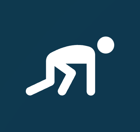 An exit sign depicting a person bending forward to leave.