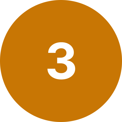 Brown circular background with a large white number 3 in the center.