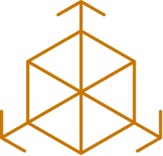 Abstract geometric design with interconnected orange lines forming a 3D cube pattern.