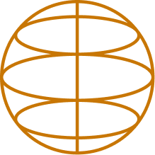 A globe depicted with a wireframe design in gold or bronze color.