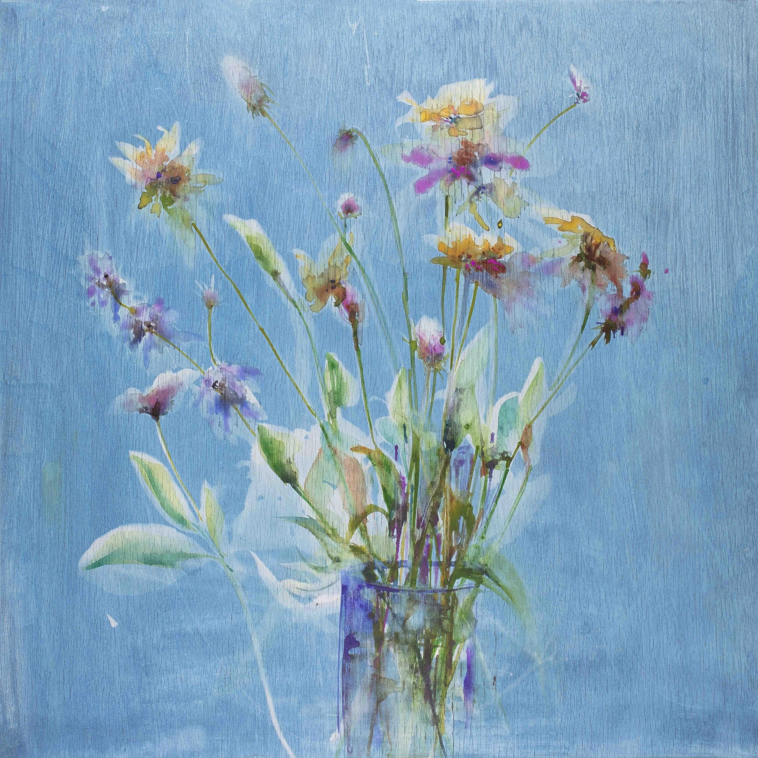 Blue Vase, 2025
Watercolor over cyanotype on wood panel
18" x18"
$498