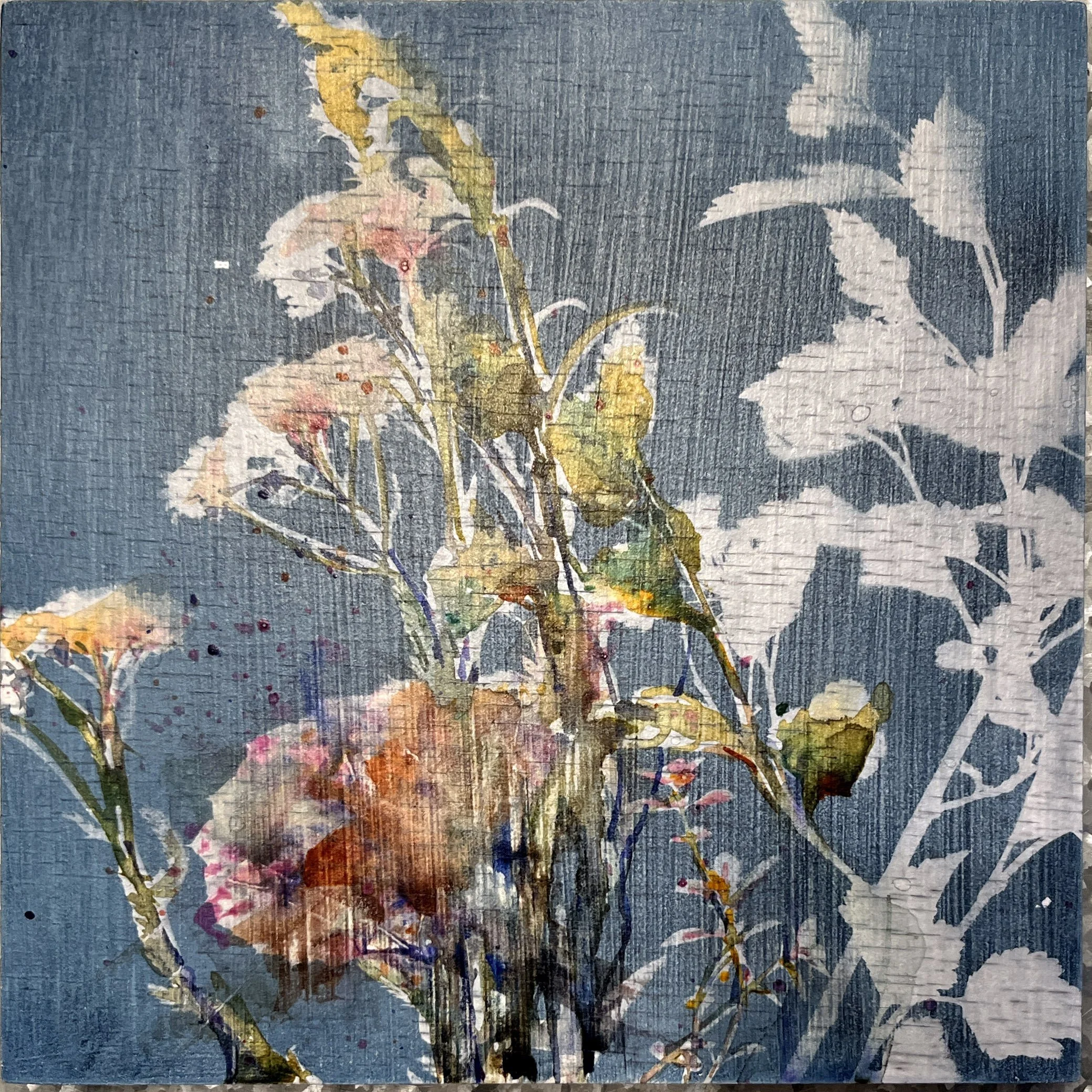 Parsley, 2025
Watercolor over cyanotype on wood panel
8" x 8"
$143