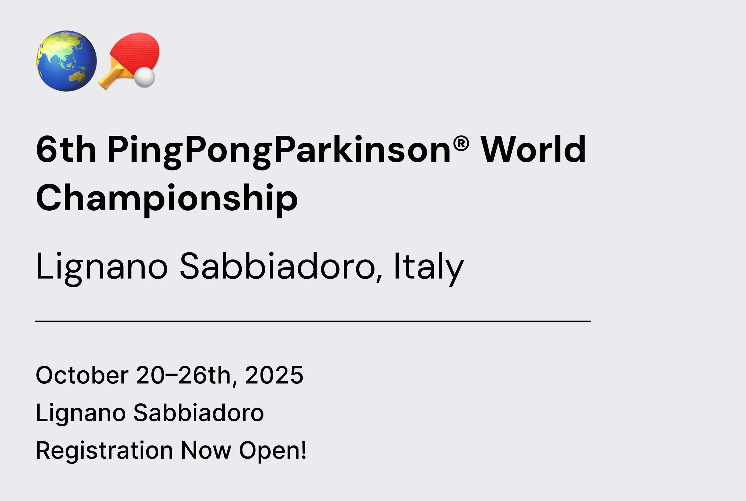 6th PingPongParkinson® World Championship