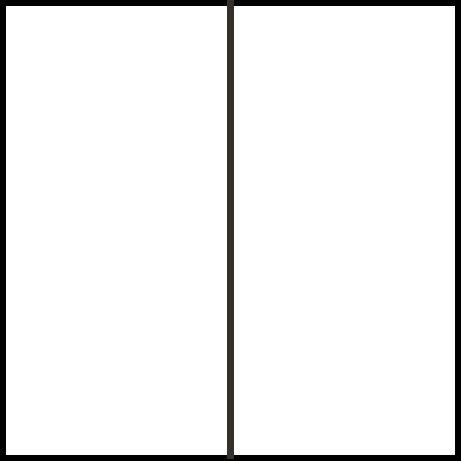 Geometric drawing of an outline square with sections divided by vertical, horizontal, and circle lines.