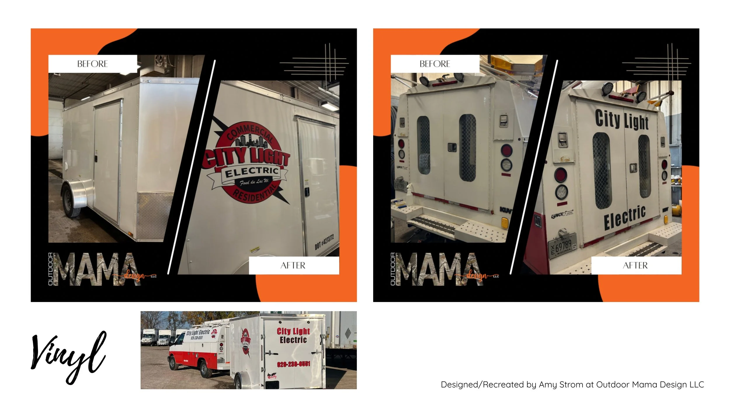 Trailer and back door on truck - Client wanted his logo installed on his new truck so he could be more recognizable while driving from job to job.  Once the set up with approved and the vinyl was printed at a local small business I installed all viny